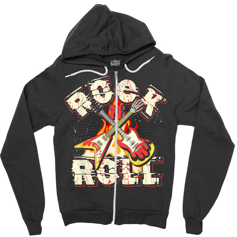 Music Guitar Flames Rock'n'roll Skeleton Musical Instrument T Shirt Zipper Hoodie by naythendeters2000 | Artistshot