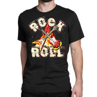 Music Guitar Flames Rock'n'roll Skeleton Musical Instrument T Shirt Classic T-shirt | Artistshot