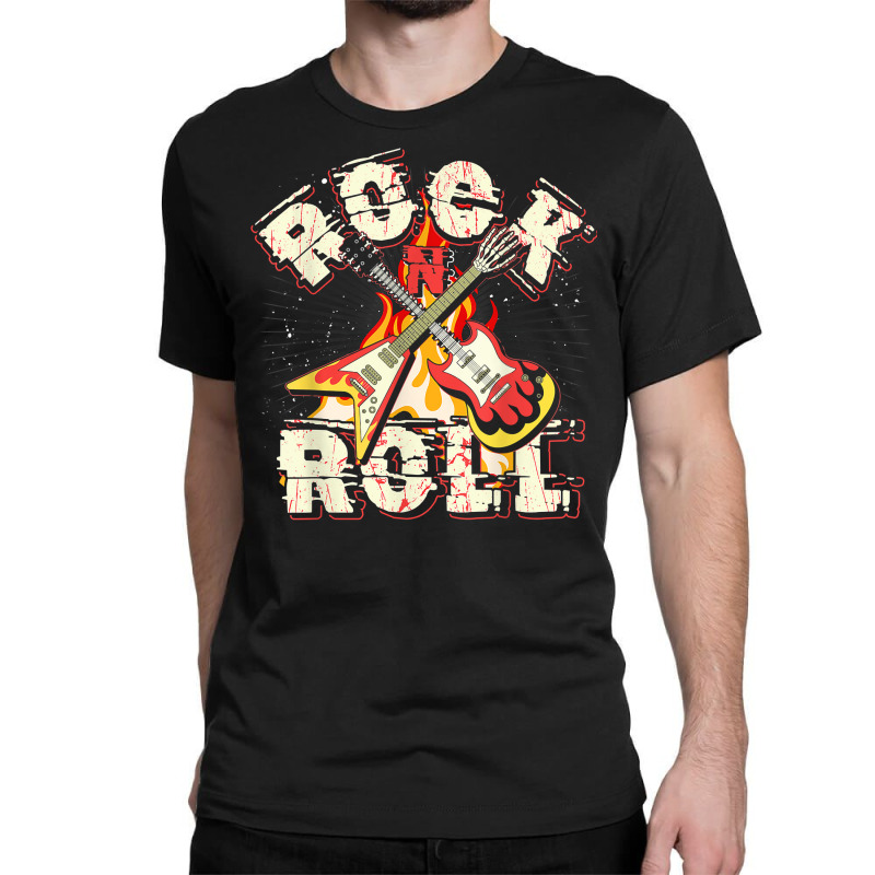 Music Guitar Flames Rock'n'roll Skeleton Musical Instrument T Shirt Classic T-shirt by naythendeters2000 | Artistshot