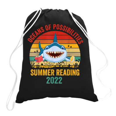 Summer Reading 2022 Tshirt Vintage Retro Teacher Shark Book T Shirt Drawstring Bags Designed By Ebertfran1985