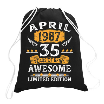 April 1987 Vintage 35th Birthday 35 Year Old Gifts For Men T Shirt Drawstring Bags Designed By Quillanarenos
