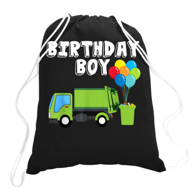 Garbage Truck Birthday Boy Balloons Birthday Party T Shirt Drawstring Bags Designed By Mendosand