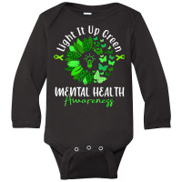 Light It Up Green Mental Health Awareness Green Ribbon T Shirt Long Sleeve Baby Bodysuit | Artistshot