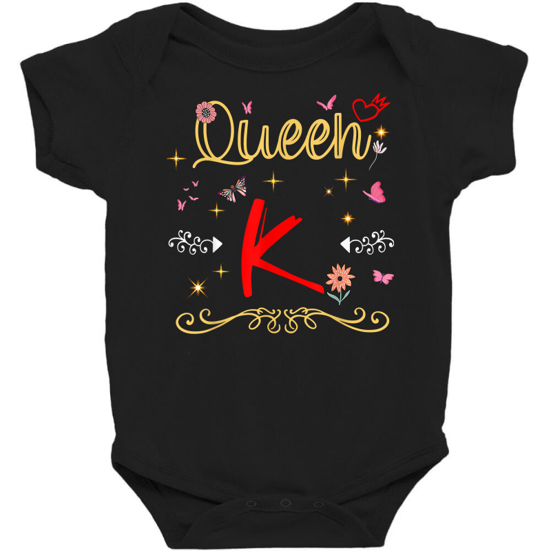 Queen Letter K Initial Name Cute Letter K Flowers Alphapet T Shirt Baby Bodysuit by ebertfran1985 | Artistshot