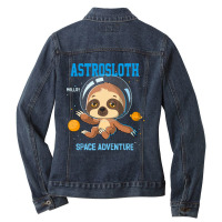 Bear Sloth Astronaut Space Adventure Cartoon Hand Drawing 278 Polar Pa Ladies Denim Jacket | Artistshot