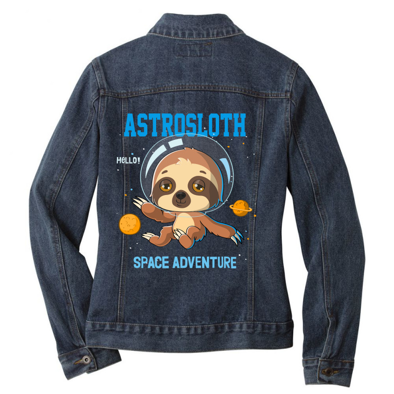 Bear Sloth Astronaut Space Adventure Cartoon Hand Drawing 278 Polar Pa Ladies Denim Jacket by offensejuggler | Artistshot