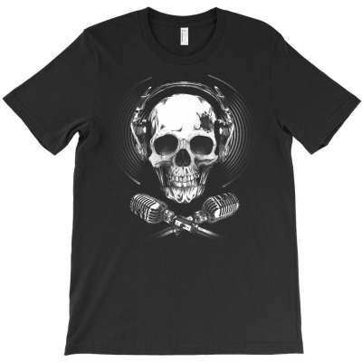 Skull Headphones   Music   Microphone   Singer Premium T Shirt T-shirt Designed By Vaughandoore01
