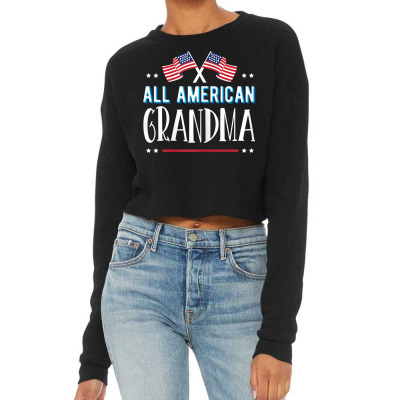 Womens All American Grandma 4th Of July Women Girls Usa Flag Family T Cropped Sweater Designed By Jermonmccline