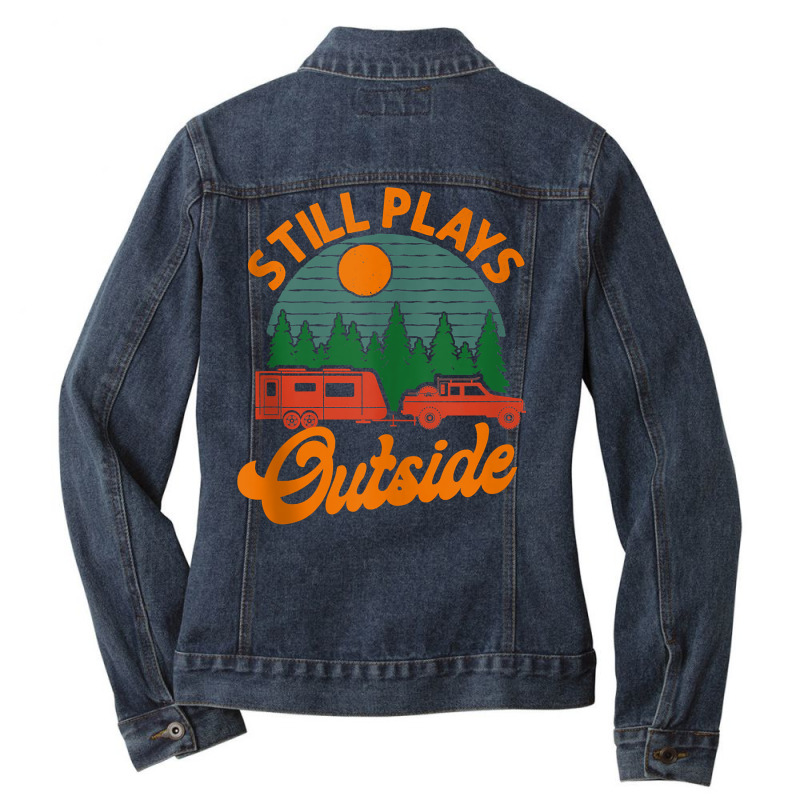 Camping Still Plays Outside Caravan Rv Trailer Tank Top Ladies Denim Jacket by belenfinl | Artistshot