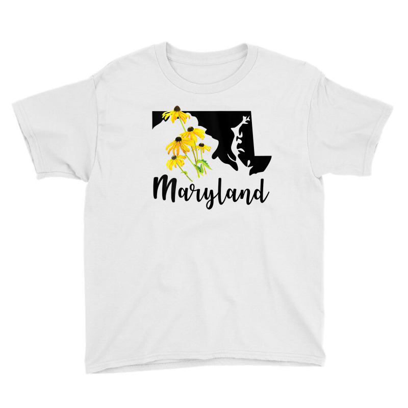 Womens Maryland Floral Black Eyed Susan Handwritten State Inspired Tan Youth Tee by ebertfran1985 | Artistshot