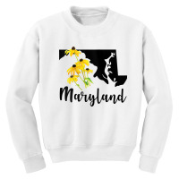 Womens Maryland Floral Black Eyed Susan Handwritten State Inspired Tan Youth Sweatshirt | Artistshot