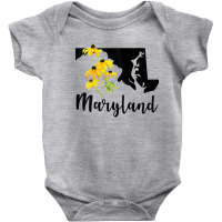 Womens Maryland Floral Black Eyed Susan Handwritten State Inspired Tan Baby Bodysuit | Artistshot