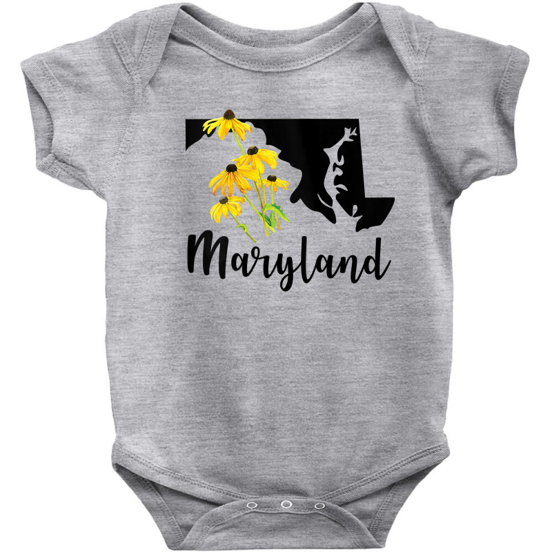 Womens Maryland Floral Black Eyed Susan Handwritten State Inspired Tan Baby Bodysuit by ebertfran1985 | Artistshot