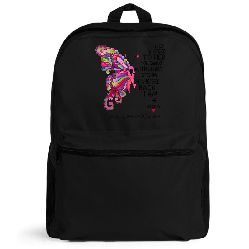 Womens Pink Butterfly I Am The Storm Breast Cancer Warrior T Shirt Backpack | Artistshot