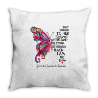 Womens Pink Butterfly I Am The Storm Breast Cancer Warrior T Shirt Throw Pillow | Artistshot