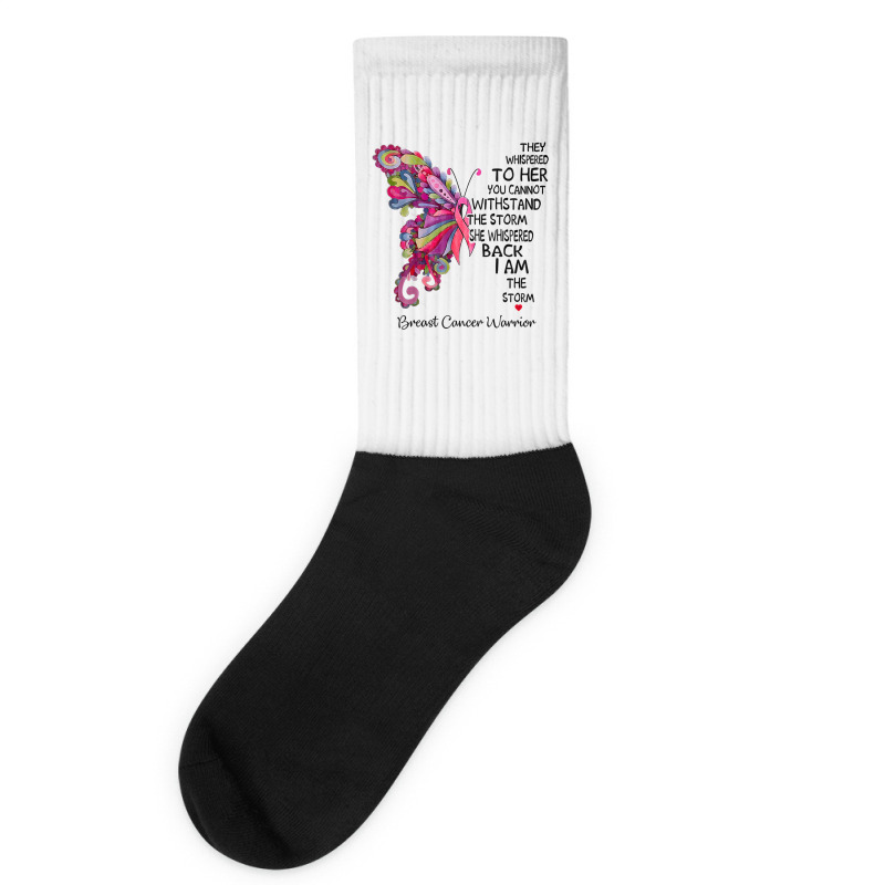 Womens Pink Butterfly I Am The Storm Breast Cancer Warrior T Shirt Socks | Artistshot