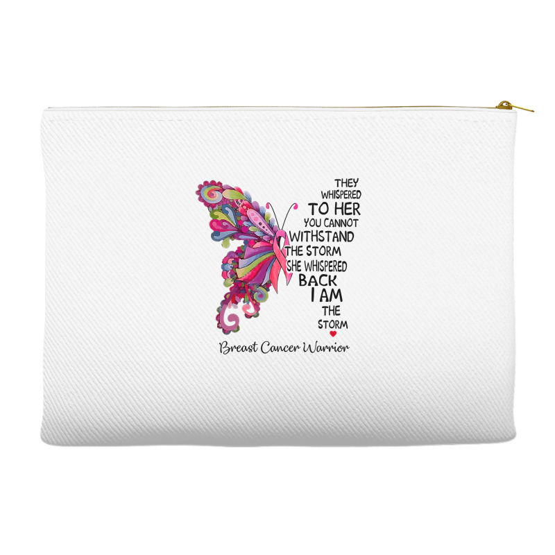 Womens Pink Butterfly I Am The Storm Breast Cancer Warrior T Shirt Accessory Pouches | Artistshot