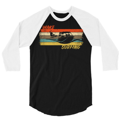 Retro Wake Surfing Tee Sweatee Wakesurf Browse Retro Cool 3/4 Sleeve Shirt Designed By Jujunart