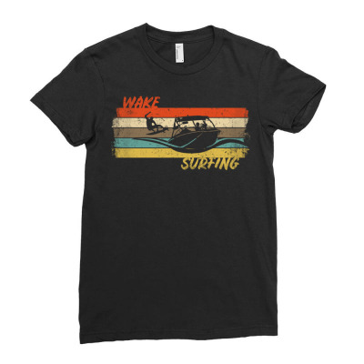 Retro Wake Surfing Tee Sweatee Wakesurf Browse Retro Cool Ladies Fitted T-shirt Designed By Jujunart