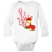 Forest Animal Lover Sakura Cherry Blossom Wildlife Fox T Shirt Long Sleeve Baby Bodysuit | Artistshot