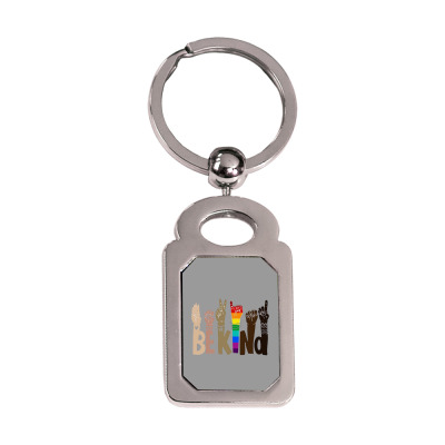 Be Kind Rainbow Silver Rectangle Keychain Designed By Wildern