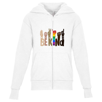 Be Kind Rainbow Youth Zipper Hoodie Designed By Wildern