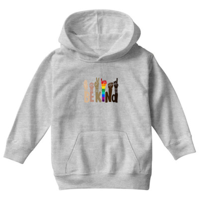 Be Kind Rainbow Youth Hoodie Designed By Wildern