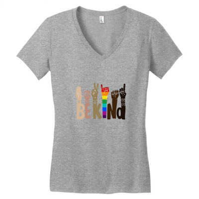 Be Kind Rainbow Women's V-neck T-shirt Designed By Wildern