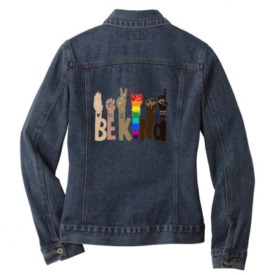 Be Kind Rainbow Ladies Denim Jacket Designed By Wildern