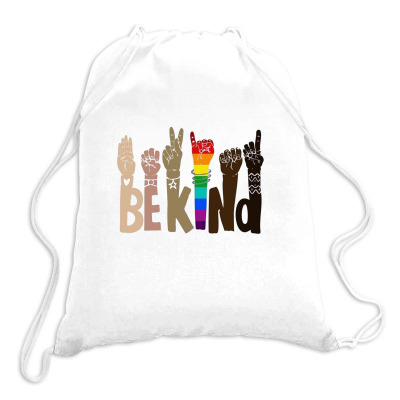Be Kind Rainbow Drawstring Bags Designed By Wildern