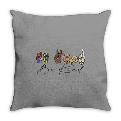 Be Kind Sign Language Throw Pillow Designed By Wildern