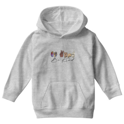 Be Kind Sign Language Youth Hoodie Designed By Wildern