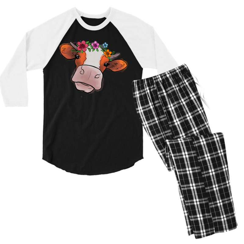 Cow With Flowers Men's 3/4 Sleeve Pajama Set | Artistshot