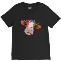 Cow With Flowers V-neck Tee | Artistshot