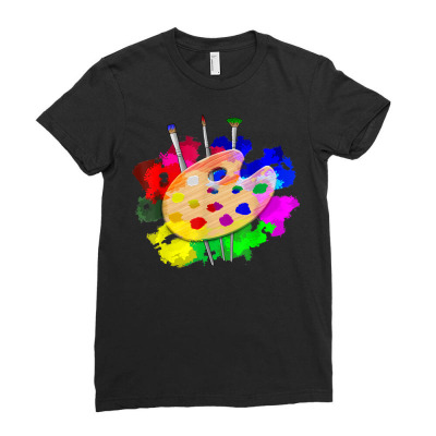 Artist Paint Palette And Brushes Art T Shirt Ladies Fitted T-shirt Designed By Butledona