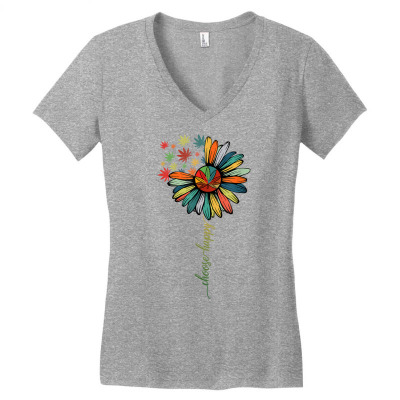 Colorful Sunflower Daisy Marijuana Leaf Choose Happy T Shirt Women's V-neck T-shirt Designed By Mendosand