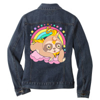 Animal T  Shirt Cute Sloth Magical Unicorn Slothicorn Lazy Animal T  S Ladies Denim Jacket | Artistshot