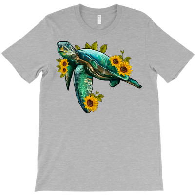 Sea Turtle With Sunflowers T-shirt Designed By Artiststas