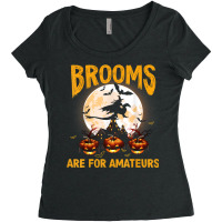 Funny Brooms Are For Amateurs Witch Riding Dragon Halloween T Shirt Women's Triblend Scoop T-shirt | Artistshot