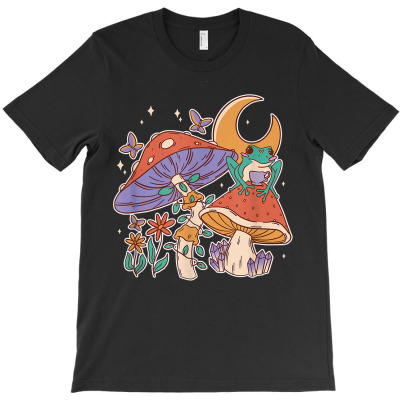 Frogs Drinking Tea Mushroom Cute Cottagecore Aesthetic T Shirt T-shirt Designed By Edenkait