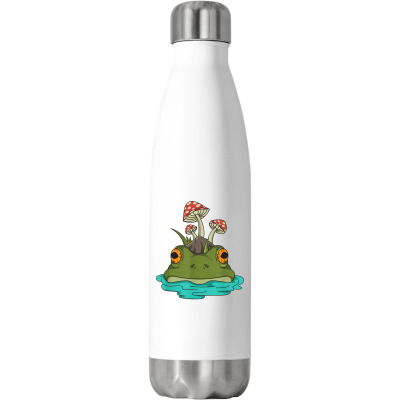 Cottagecore Frog Head Mushroom Toad Amphibian Fungus Lover T Shirt Stainless Steel Water Bottle Designed By Marsh0545