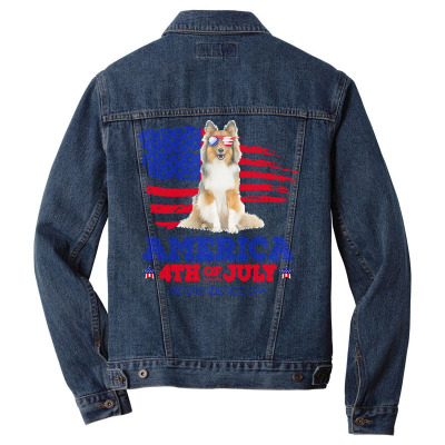 America 4th Of July Independence Day T  Shirt Sheltie Flag U S A   Ame Men Denim Jacket Designed By Strategicwacky