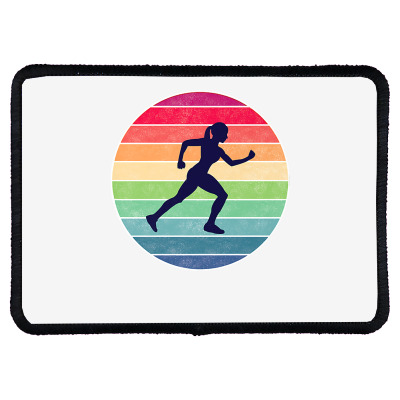 Running Woman Silhouette Run Colorful Circle Runner's Premium T Shirt Rectangle Patch Designed By Mendosand