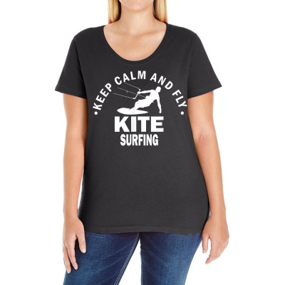 Keep Calm And Fly Kitesurfing   Kitesurfing T Shirt Ladies Curvy T-shirt Designed By Nataldomi