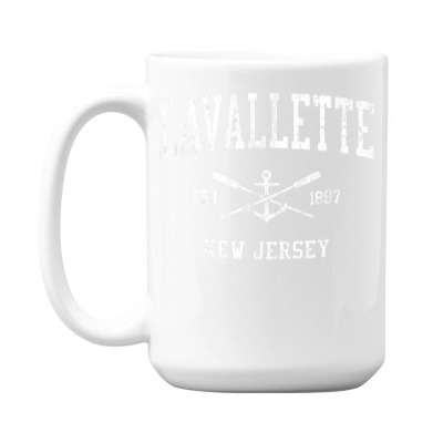 Lavallette Nj Vintage Crossed Oars & Boat Anchor Sports T Shirt 15 Oz Coffee Mug Designed By Deannpati