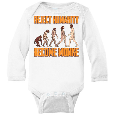 Reject Humanity Become Monke Funny Monkey Evolution Meme Pullover Hood Long Sleeve Baby Bodysuit Designed By Barbegibb