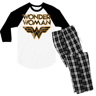Womens Dc Comics Wonder Woman Logo Camo Orange Outline V Neck T Shirt Men's 3/4 Sleeve Pajama Set Designed By Isiszara