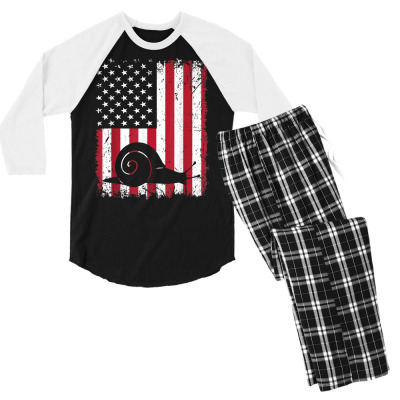 Vintage Snail American Flag Animals Lover Zookeeper Gift T Shirt Men's 3/4 Sleeve Pajama Set Designed By Saldeenshakir