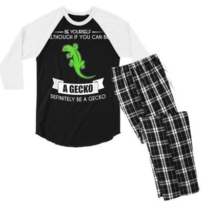 Funny Be Yourself Gecko T Shirt Cute Lizard Farm Gift T Shirt Men's 3/4 Sleeve Pajama Set Designed By Holly434