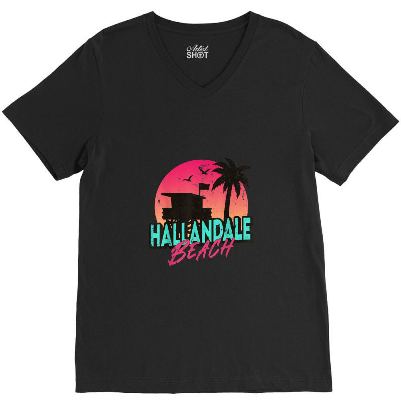 Vintage Hallandale Beach Florida Palm Trees Fl Distressed V-Neck Tee by zuzumanin | Artistshot